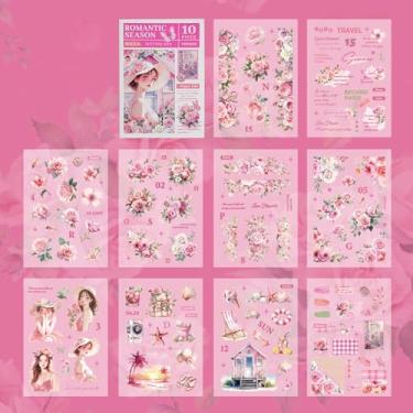 Imagem de MAFELOE Adesivo Estético PET Livro de 10 Páginas, Materiais de Arte Decorativos para Agenda de Balas Agenda Agenda Álbum Calendários-Série Temporada Romântica Rosa (M4-P-LMSJ)