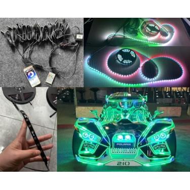 Imagem de LEDs fumê PCB escurecidos 16 peças 1,5 m fileira única RGB Dream Color Chasing Flow Series Tiras de luz para Polaris Slingshot off-road motocicleta bicicleta Golf Cart APP + controle remoto