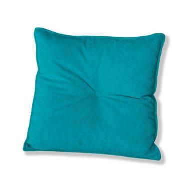 Imagem de Almofada Quadrada Tina Com Botão Central 50x50 Cm Veludo 7 Decor Azul Turquesa