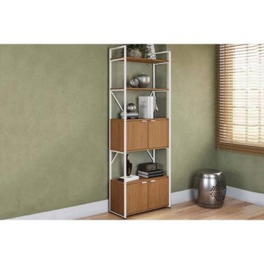 Imagem de Estante p/ Sala Industrial Alta LI018 c/ 4 Portas 72x200cm Canela/Branco - Kappesberg