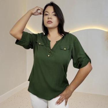 Imagem de Blusa Camisa Com Botão Manga 3/4 em Viscolinho - Dama K Moda Feminina,