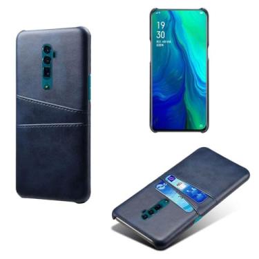 Imagem de Capas Compatível com OPPO RENO 10x Zoom,tampa protetora de couro falso,design de saco de cartão com 2 fendas de cartão atrás,proteção anti-impressão digital e anti-gota-Blue