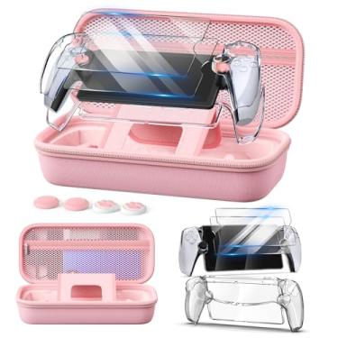 Imagem de Auarte 12 in 1 Accessories Set for PlayStation Portal Remote Player, Hard Carrying Case for PS Portal with Clear Skin Case for PS5 Portal, 2 Screen Protector with 4 Thumb Grip, Princess Pink