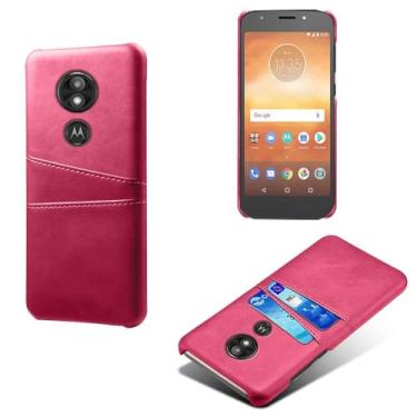 Imagem de Capas Compatível com MOTO E5 Play,Caso de couro PU-Tampa de telefone a prova de choque com 2 slots de cartão,Proteção anti-impressão digital e anti-gota-Rose Red