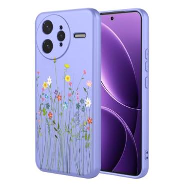 Imagem de HTXWXJC Capa de telefone para Redmi K80 Pro, capa para Xiaomi Poco F7 Ultra, à prova de choque, flexível, amortecedor, capas macias de TPU, capa com estampa de flores para Redmi K80 Pro, flor roxa