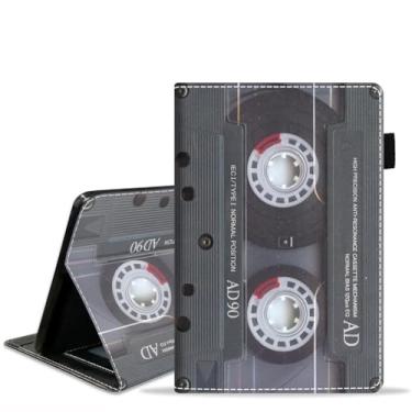 Imagem de JDHJFBFJNP Capa para tablet Amazon Fire Max 11 (11 polegadas, 13ª geração, versão 2023) com slot para cartão e hibernar/despertar automático - capa fólio fina de couro PU, cassete de música retrô