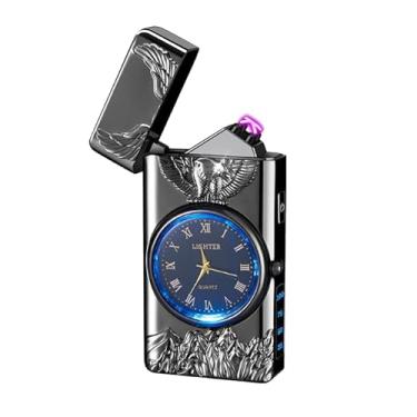 Imagem de Isqueiro elétrico portátil de plasma, recarregável por USB à prova de vento, com iluminação LED e mostrador elegante, conveniente para transporte diário, adequado para dar de presente (águia-preta)