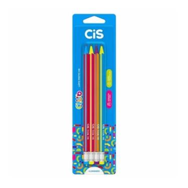 Imagem de Kit com 4 Lápis Preto HB Grafite CiS Club com Borracha Acoplada Cores 