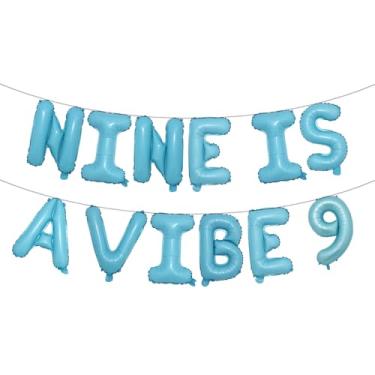 Imagem de Nine Is A Vibe Birthday Decorations Groovy 9th Birthday Party Supplies Nine Balloon Hippie Banner Decor Retro Decor for Nine Years Old Girl (NINE IS A VIBE 9 Light Blue)
