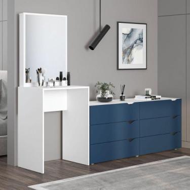 Imagem de Cômoda Porto 6 Gavetas com Espelho Azul/Branco - Politorno, Azul Claro