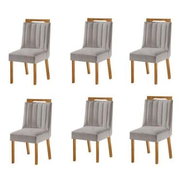 Imagem de Kit 6 Cadeiras Lottus Cinamomo Linho/Cinza - Lj Móveis, Marrom, Modern