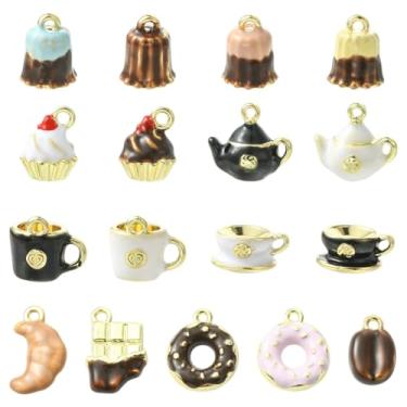 Imagem de UR URLIFEHALL 17 peças, pingentes esmaltados de chá da tarde, 17 estilos, 3D, bolo, xícara de chá, grãos de café, pingentes para pulseira DIY, colar, joias