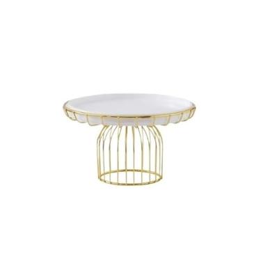 Imagem de Suporte de bolo de ferro forjado, dourado, pés altos, prato de frutas de cerâmica, mesa de sobremesa, forma de bolo, branco, verde, prato decorativo, prato de bolo, doces, cupcake, sobremesa