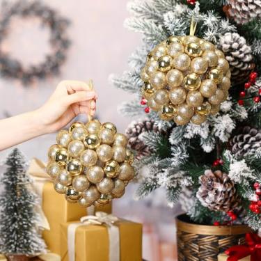 Imagem de Sosation 2 peças de enfeites grandes de bolas de pendurar de Natal para teto, 15 cm, com glitter, à prova de estilhaçamento, decorações para pendurar para decoração de festa de Natal, decoração