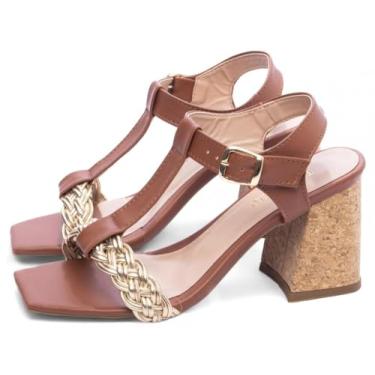 Imagem de Sandália Feminina Salto Médio Grosso Caramelo e Trança Torricella AVS 45097C (Caramelo, BR, Adulto, Numérico, 35)