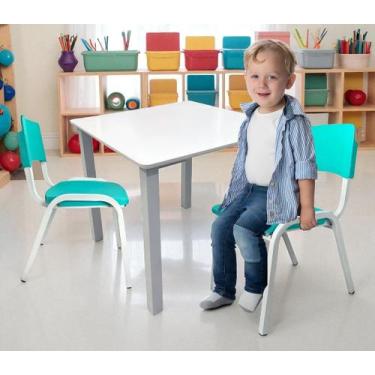 Imagem de Jogo de Mesa Infantil Com 2 Cadeiras Escolar Creche Atividades Azul Ce