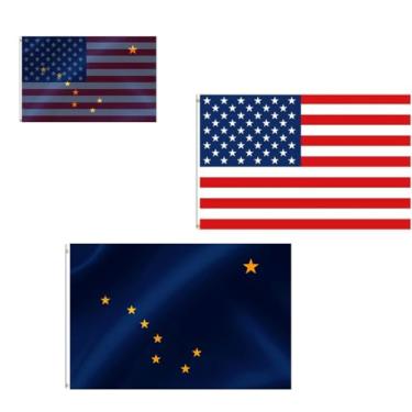 Imagem de ACWIPT Bandeira 2 em 1 do Estado do Alasca e América EUA Barco Motocicleta Caminhão 30,5 x 45,7 cm, Nylon Durável 220D Bandeira de Barcos dos EUA, Alasca AK Boat Flags com 2 argolas de latão.