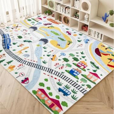 Imagem de USTIDE Tapete infantil de 1,2 x 1,8 m para sala de aula, mapa de estradas da cidade, trilhos, tapete para meninos e meninas, brincando com carros, macio, antiderrapante, para quarto, sala de jogos,