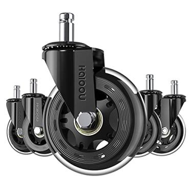 Imagem de Rodas de substituição para cadeira de escritório Haioo conjunto de 5 rolos, rodas de borracha suaves e silenciosas, rodas resistentes de 7,6 cm, seguras para todos os pisos, ajuste universal