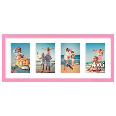 Imagem de decorUhome Molduras de 20 x 50 cm, decoração de parede, 4 peças, fotos 10 x 15 com tapete ou 1 peça, 20 x 50 sem fosco, 4 molduras de colagem de 10 x 15 cm para montagem na parede, rosa