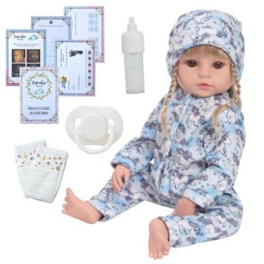 Imagem de Bebe Reborn Boneca Realista Menina Loira Macacão Unicórnio - Cegonha R