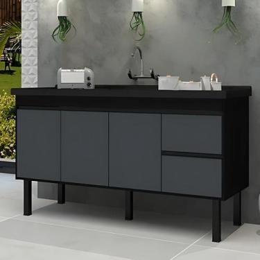 Imagem de Gabinete de Cozinha 2 Gavetas 3 Portas 141cm Balcão 100% Mdf - Rainha 