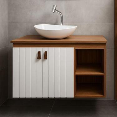 Imagem de Gabinete de Banheiro 2 Porta Mdf Espelho 60cm Cuba Suspenso - Rainha d