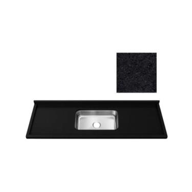 Imagem de Pia de Cozinha Granito Preto Aracruz 120cm Cuba Inox Rasa - Rainha dos