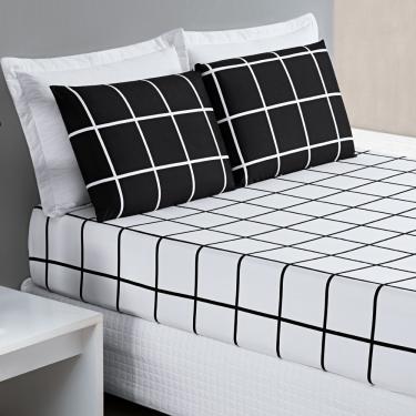 Imagem de Jogo Cama Lençol Brooklyn Solteiro Quadriculado Micropercal 200 Fios 2 Peças - Preto