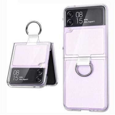 Imagem de Para Samsung Flip 5 Case Ring Holder Clear Slim Hard PC Fundas para Samsung Galaxy Z Flip 4 Flip4 ZFlip 5 Portect Cover, Transparente, para Samsung Z Flip 4