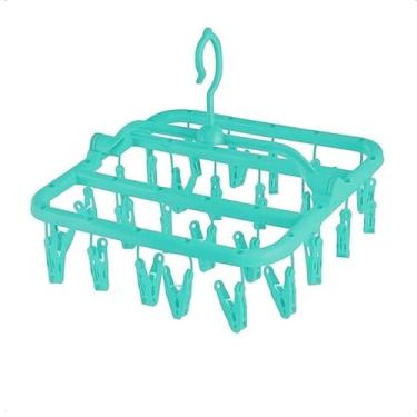 Imagem de Varal Multiuso 26 Pregadores Roupa Intíma Delicada Leve Lavanderia Suspenso Espaço Otimizado Meias Cueca Calcinha Sutiã - Azul Tiffany