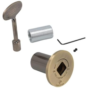 Imagem de Supplying Demand LLFLGKIT-ABR Lareira | Kit de válvula de gás de isqueiro com flange universal e chave de latão antigo de 7,6 cm