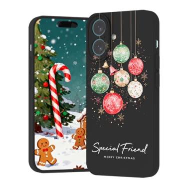 Imagem de YESPURE Capa de Natal para iPhone 16 linda estética Feliz Natal bola de luz impressa preta projetada para mulheres crianças meninas capa de celular fina fosca de borracha macia para iPhone 16 - bola