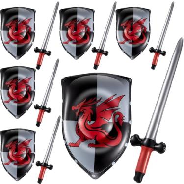 Imagem de Poen Inflatable Sword and Shield Knight Party Favors Set Blow up Medieval Sword Shield for Prince Party Favors Decorations Cosplay Accessories(4 Pcs,Dragon)