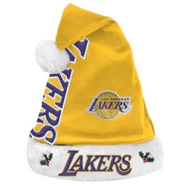 Imagem de FOCO NBA Chapéu de Papai Noel oficial com logotipo principal para adultos (Los Angeles Lakers, Los Angeles Lakers)