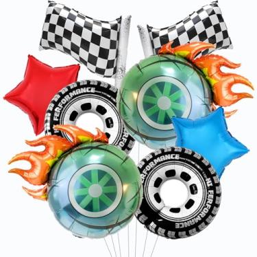 Imagem de Flame Wheel Balloons/Hot Tire balloons/Race Car Party Decor/Black White Checkered Flag balloons for Monster Truck/Car Theme Parties/Birthday Decorations/Kids’ Celebrations 8pcs