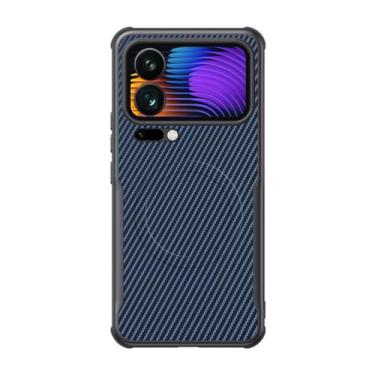 Imagem de POYUFRG Capa magnética para Xiaomi 17 Pro Max/17 Pro/17, padrão de fibra de carbono, proteção anti-impressão digital, capa fina para telefone comercial, azul, 17 ProMax