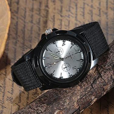 Imagem de ZJchao Caso de Liga, Movimento Eletrônico, Relógio de Pulso Analógico de Estilo Militar Com Alça de Nylon para Uso do Exército (Swi Silver)