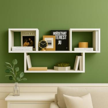 Imagem de Prateleira Decorativa de Parede Moderna 60x90x18cm Estilo Geométrico para Sala de Estar Organizador de Livros e Objetos sinanue