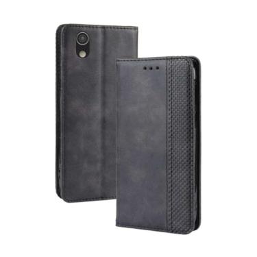 Imagem de Capa para SHARP Aquos Sense,Retro Flip magnético,Caso de telefone de couro PU,Design de carteira com 3 slots de cartão e 1 clipe de dinheiro -Black