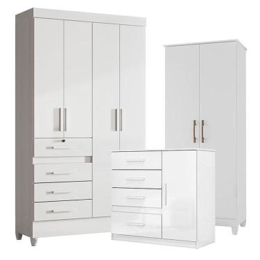 Imagem de Guarda Roupa Infantil Sobral Com Cômoda Vênus E Armário Multiuso Jade Branco Brilho - Moval