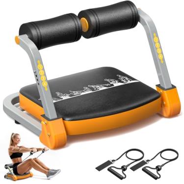 Imagem de 4 equipamentos de exercícios de resistência ajustável, equipamento de treino abdominal com 2 faixas de resistência, máquina de abdominais de recuperação automática para todas as idades, academia em