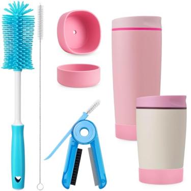 Imagem de XANGNIER Conjunto de 5 escovas de limpeza de garrafa de água para copo de café Owala Smooth Sip Slider 350 ml e 590 g, protetor de bota de silicone, escova multifuncional para garrafa e escova de