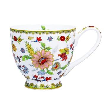 Imagem de LanHong Canecas florais de 473 ml osso porcelana xícara de chá caneca de café fofa presente para amigo colega pai mãe (vermelho 2)