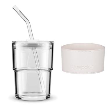 Imagem de BLUEPOLAR Copo de água de 368,5 g, garrafa de água com canudo e tampa à prova de poeira, copo de café e gelo copo de vidro isolado de parede dupla (branco com manga protetora)