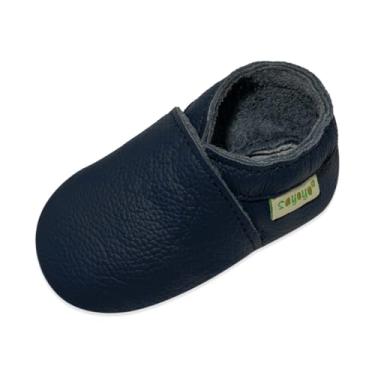 Imagem de SAYOYO Mocassins infantis com sola macia para bebês pré-andadores antiderrapantes, Azul marinho, 12-18 Months Toddler