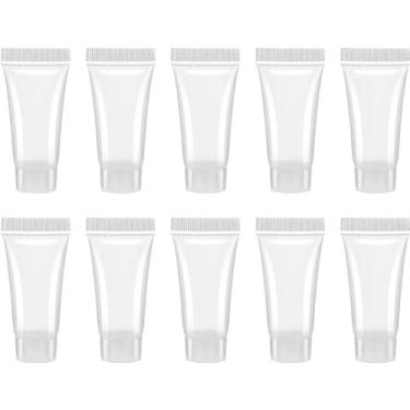 Imagem de HywkingGrt 10 frascos de tubos transparentes de 5 ml, recarregáveis, vazios, portáteis, recipientes vazios, espremíveis para amostras de xampu essencial