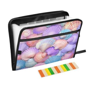Imagem de Wassud Pasta organizadora de arquivos de papel A4 de acordeão de concha colorida com etiquetas e pasta de arquivos expansível, 13 bolsos