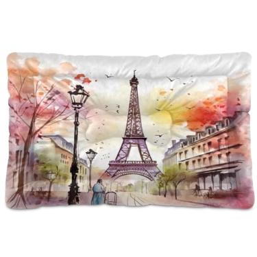 Imagem de Wassud Torre Eiffel em aquarela, lavável, para cães pequenos, almofada portátil macia para animais de estimação, cama antiderrapante para cães e gatos, almofada confortável para cães, cama para cães