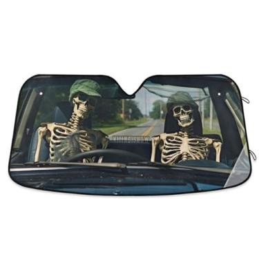 Imagem de Wassud Para-brisa para-sol acessórios de carro dobrável para janela dianteira do carro blocos raios UV esqueletos no carro para-sol reflexivo 80 x 144 cm